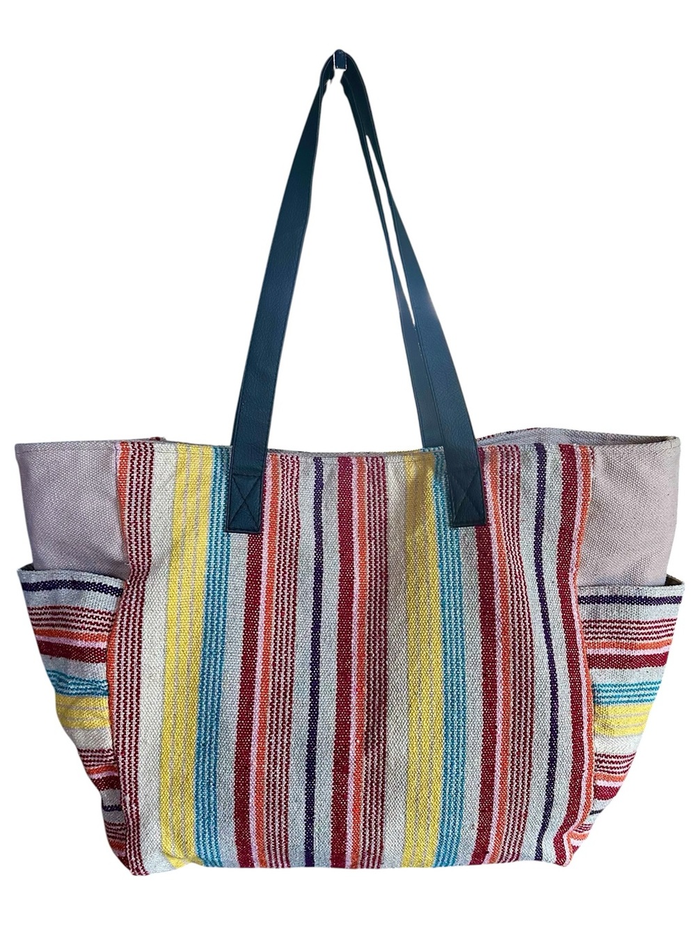 Boho Oversized Multicolored Striped Canvas Beach Bag Tote Purse